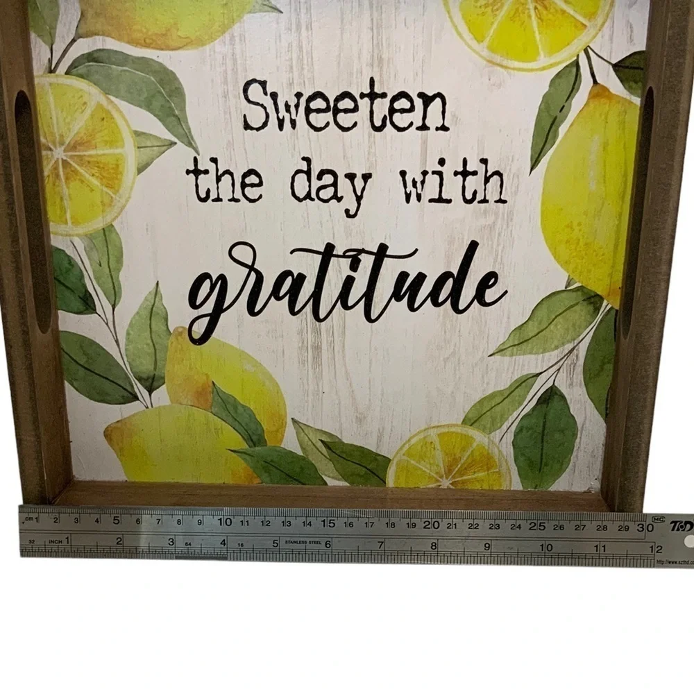 Square Wood Tray Lemons Sweeten the Day With Gratitude Multi Purpose Decorative